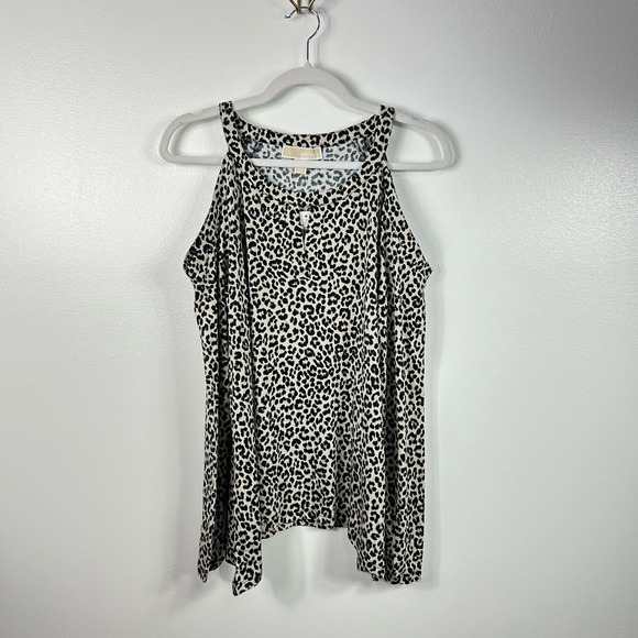 NEW Michael Kors Leopard Cheetah Print Long Sleeved Cold Shoulder Blouse Medium - Picture 3 of 9